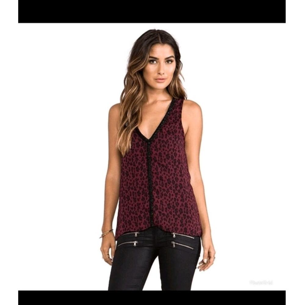 Sanctuary Shirt Womens Size XS Endless Nights Leopard Sheer Beaded Cami V Neck